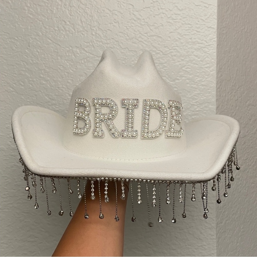 White Bride Cowboy Hat with Rhinestones